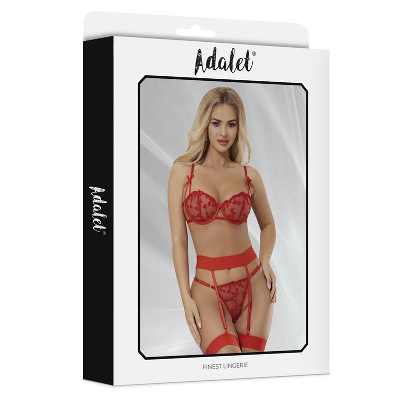Yvonne Set Sujetador Tanga y Liguero con Corazones Rojo