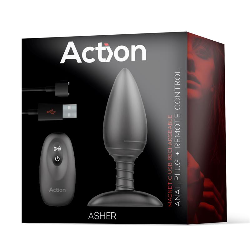 Asher Anal Plug with Remote Control USB Magnetic Black