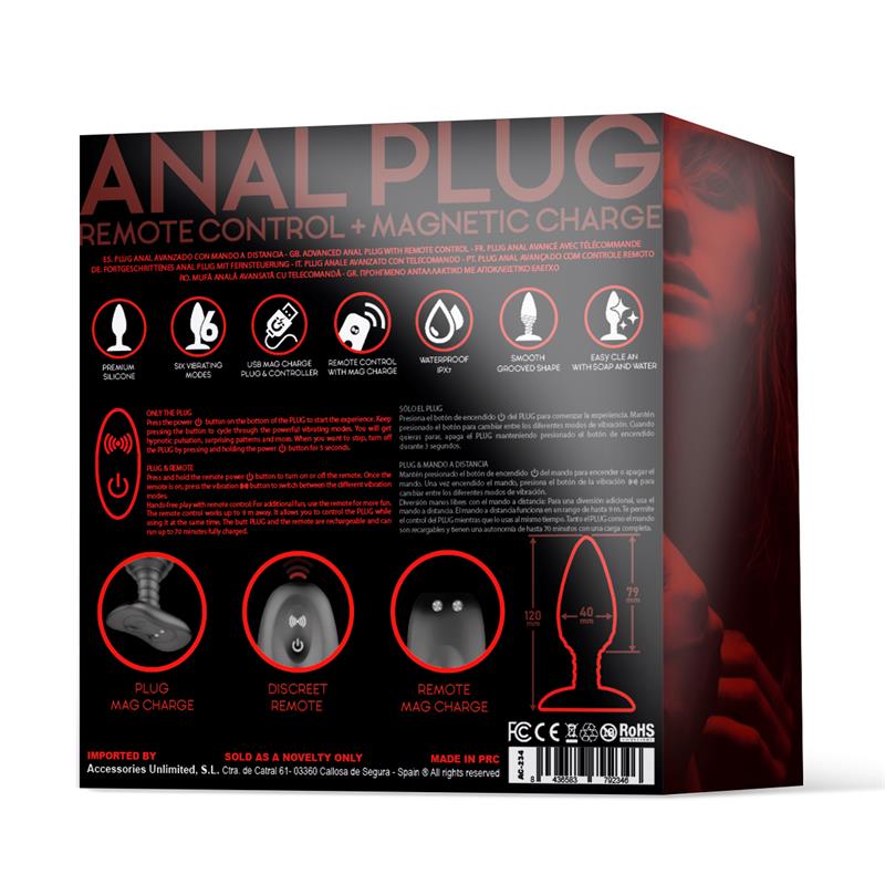 Asher Anal Plug with Remote Control USB Magnetic Black