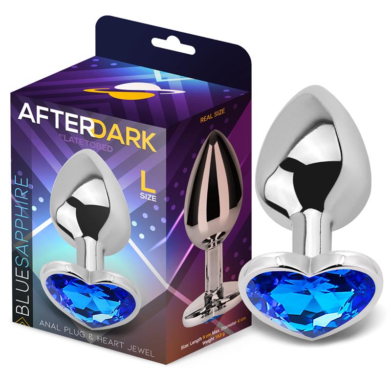 Anal Plug with Blue Sapphire Heart Jewel Size L