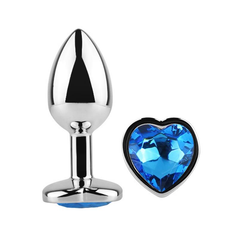 Anal Plug with Blue Sapphire Heart Jewel Size L