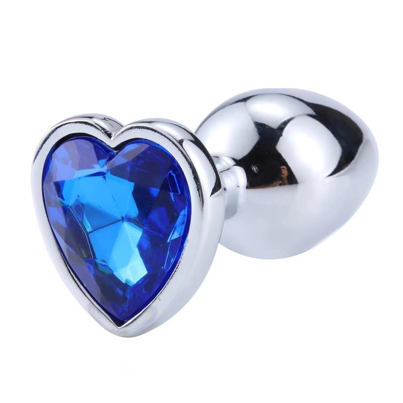 Anal Plug with Blue Sapphire Heart Jewel Size L