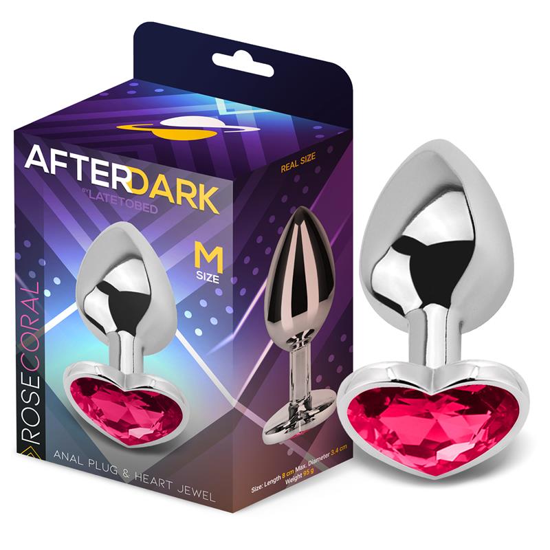 Anal Plug with Rose Coral Heart Jewel Size M