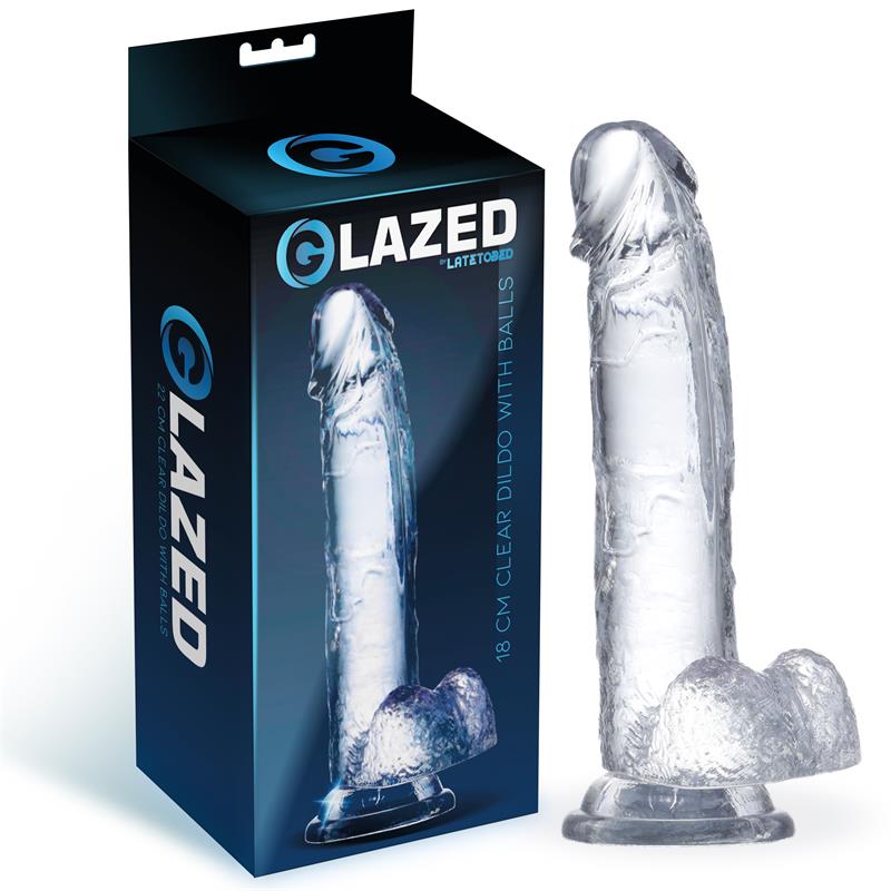 Realistischer Dildo mit Hoden aus Kristallmaterial, 18 cm