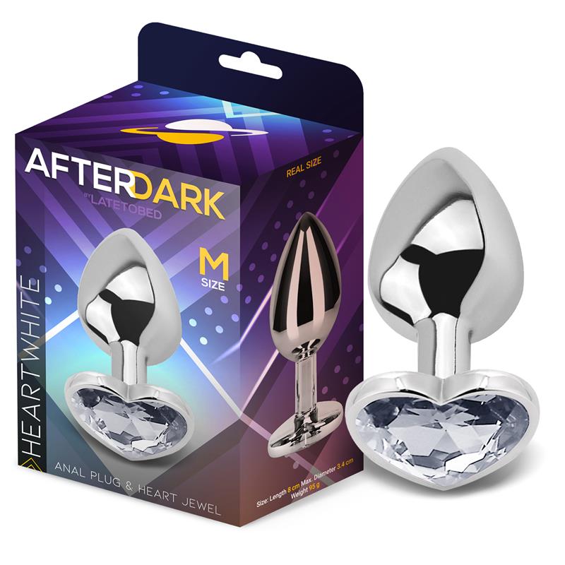 Anal Plug with White Heart Jewel Size M
