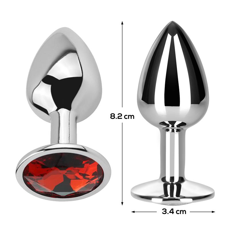 Analplug mit rubinrotem Schmuckstein, Größe M, Aluminium