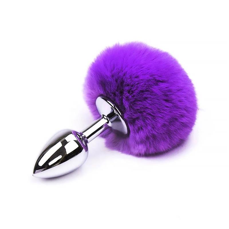 Purple Pompom Anal Plug Size S