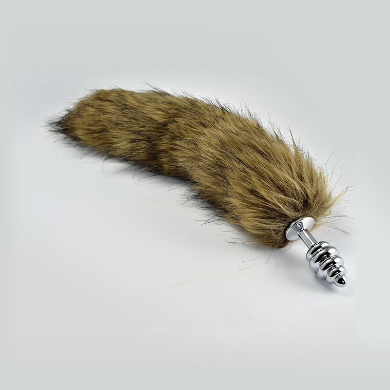 Metal Spiral Anal Plug with Brown Tail Size L
