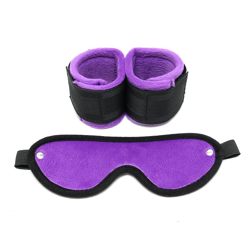 Rimba Bondage Play Verstellbare Handschellen und Maske Lila