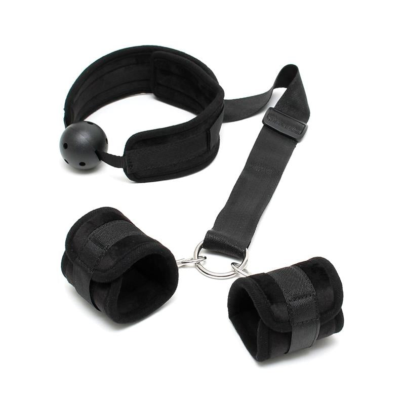 Schwarzes Knebel- und Handschellenset