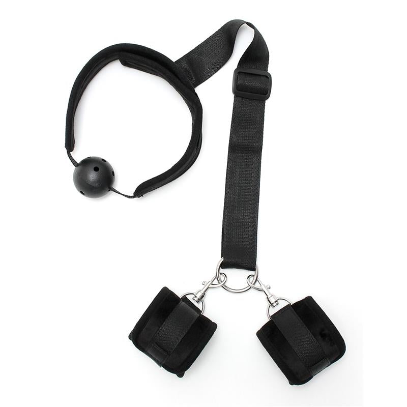 Schwarzes Knebel- und Handschellenset